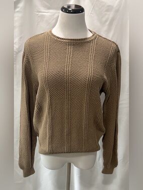 Savile Row Tan Brown Textured Knit Pullover Sweater Women Small Cotton Ramie